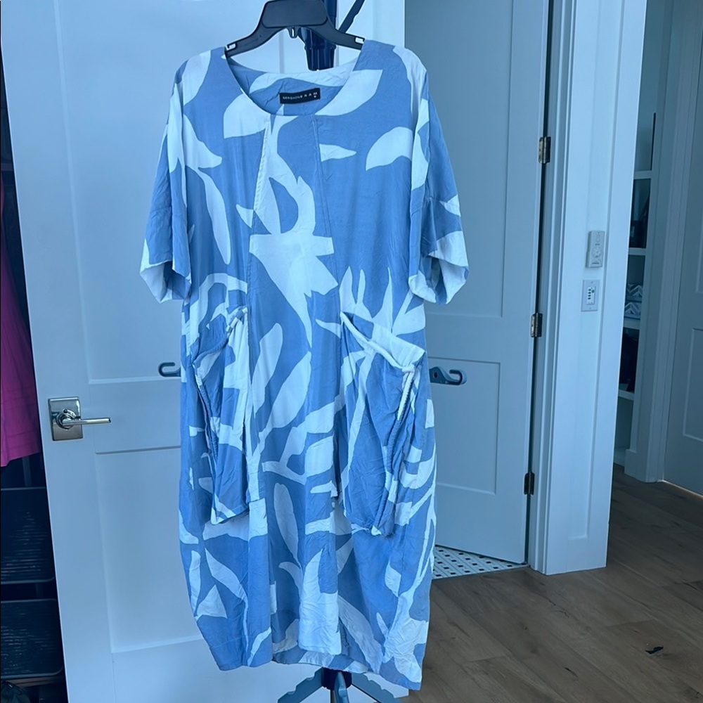 Blue and White Midi Dress
